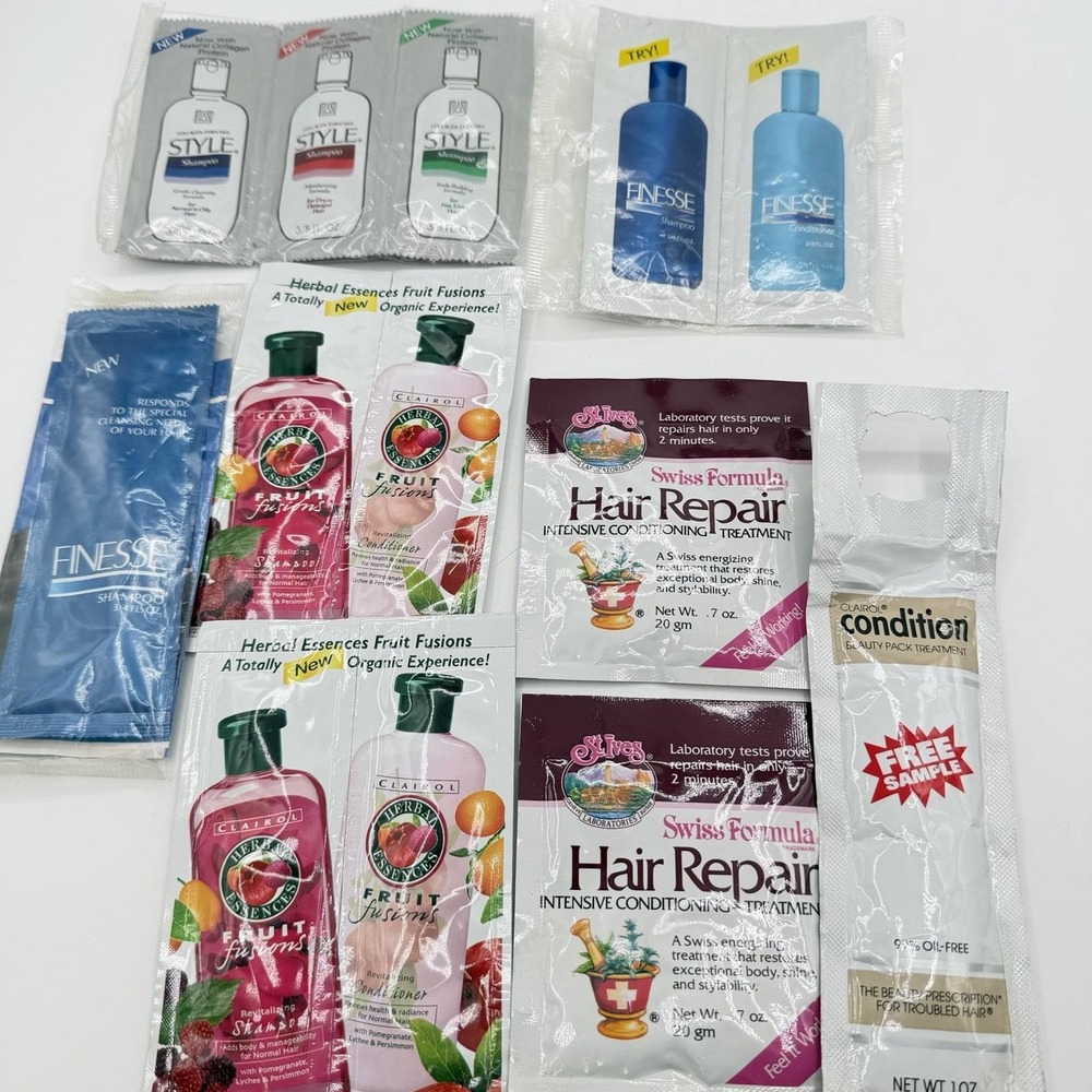 Vintage 1981-2001 Shampoo Sample Travel Packs Lot Clairol Style Finesse Swiss